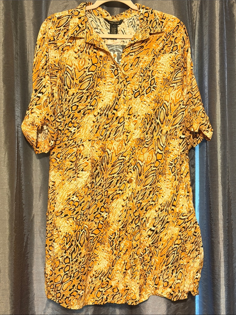 Yellow Animal-Print Short Sleeve Mini Dress
